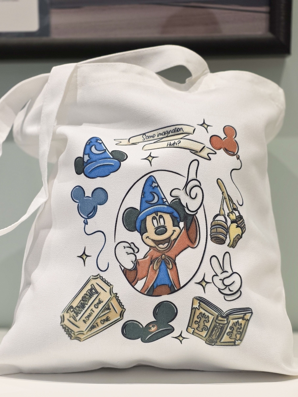 White Tote Bag with Mickey Sorcerer